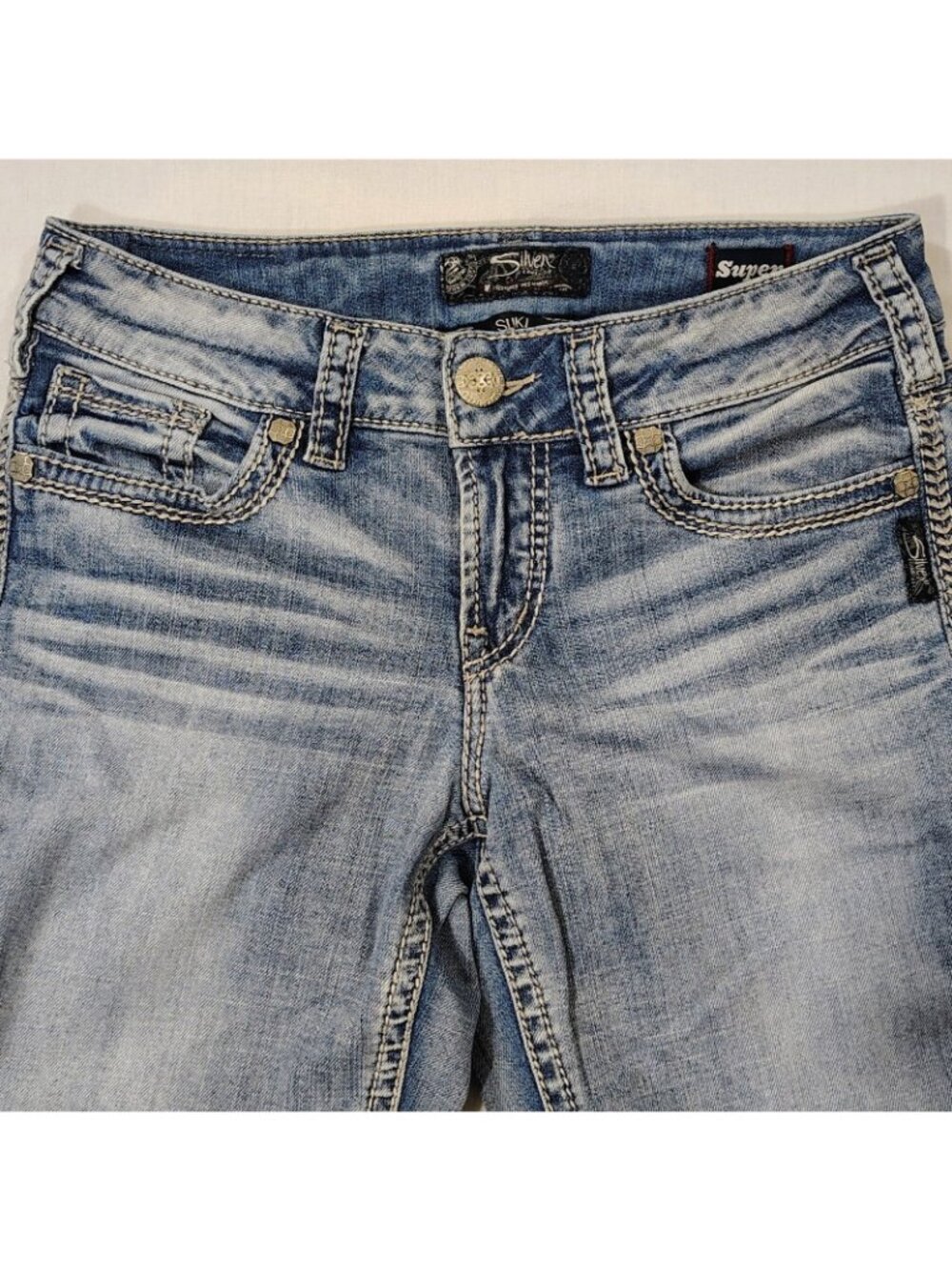 Silver Jeans Suki Womens W28 L31 Western Slim Boot Pants Light Wash Denim Blue - Picture 3 of 16